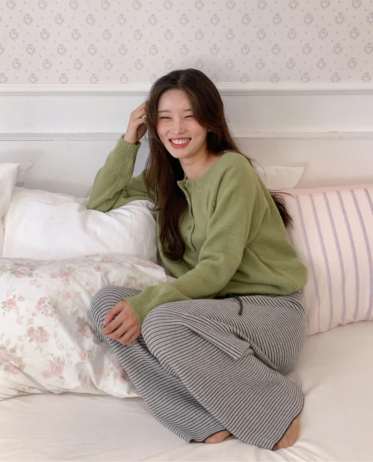 스트라이프 니트 와이드 팬츠 (5color)