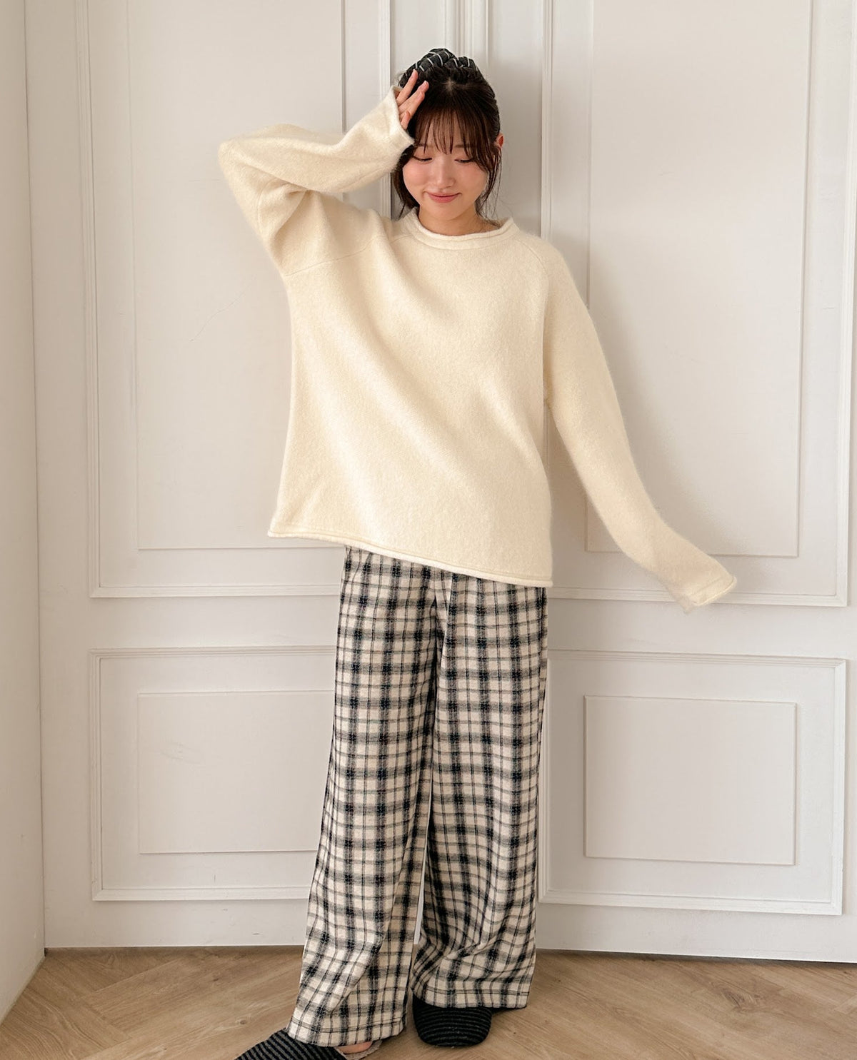 체크 바지 (아이보리) 2