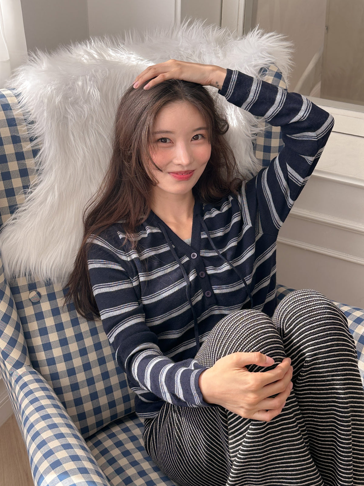 단가라 모자 후드 (네이비) 2