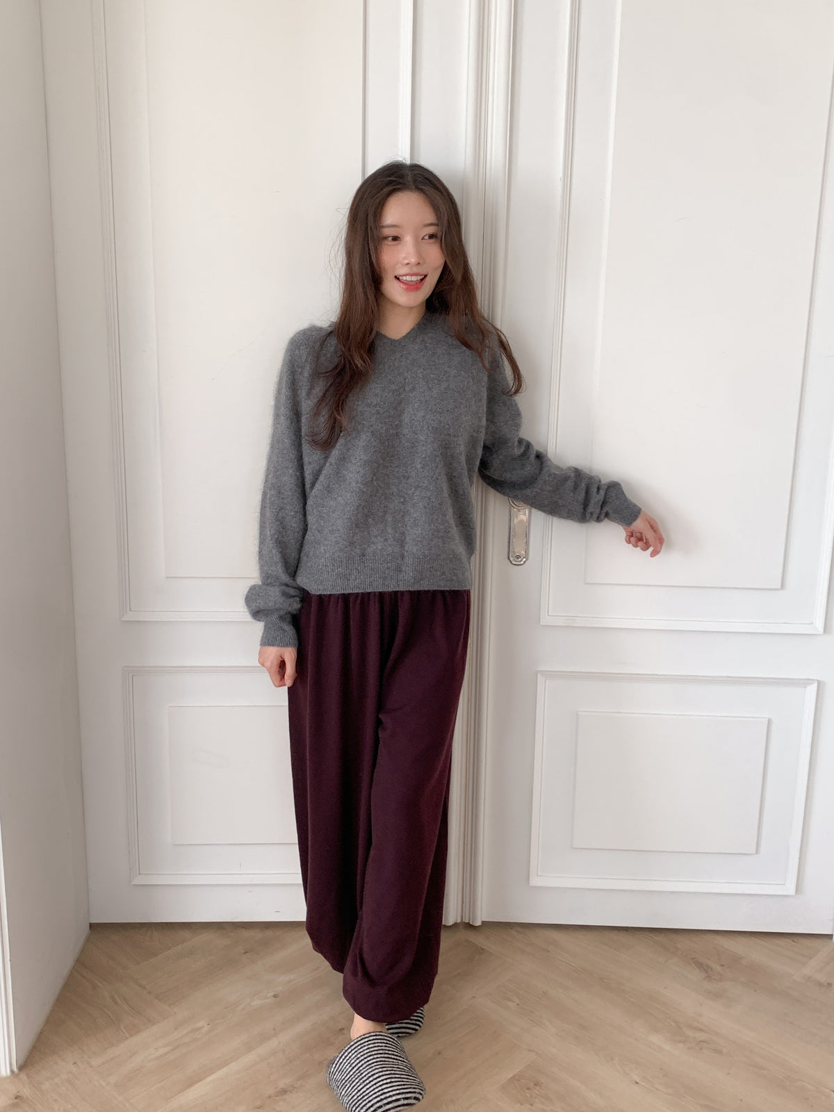 브이넥 후디 (그레이) 2