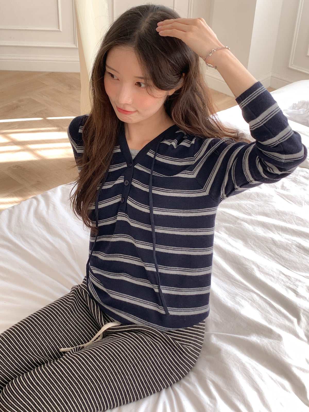 단가라 모자 후드 (네이비) 5